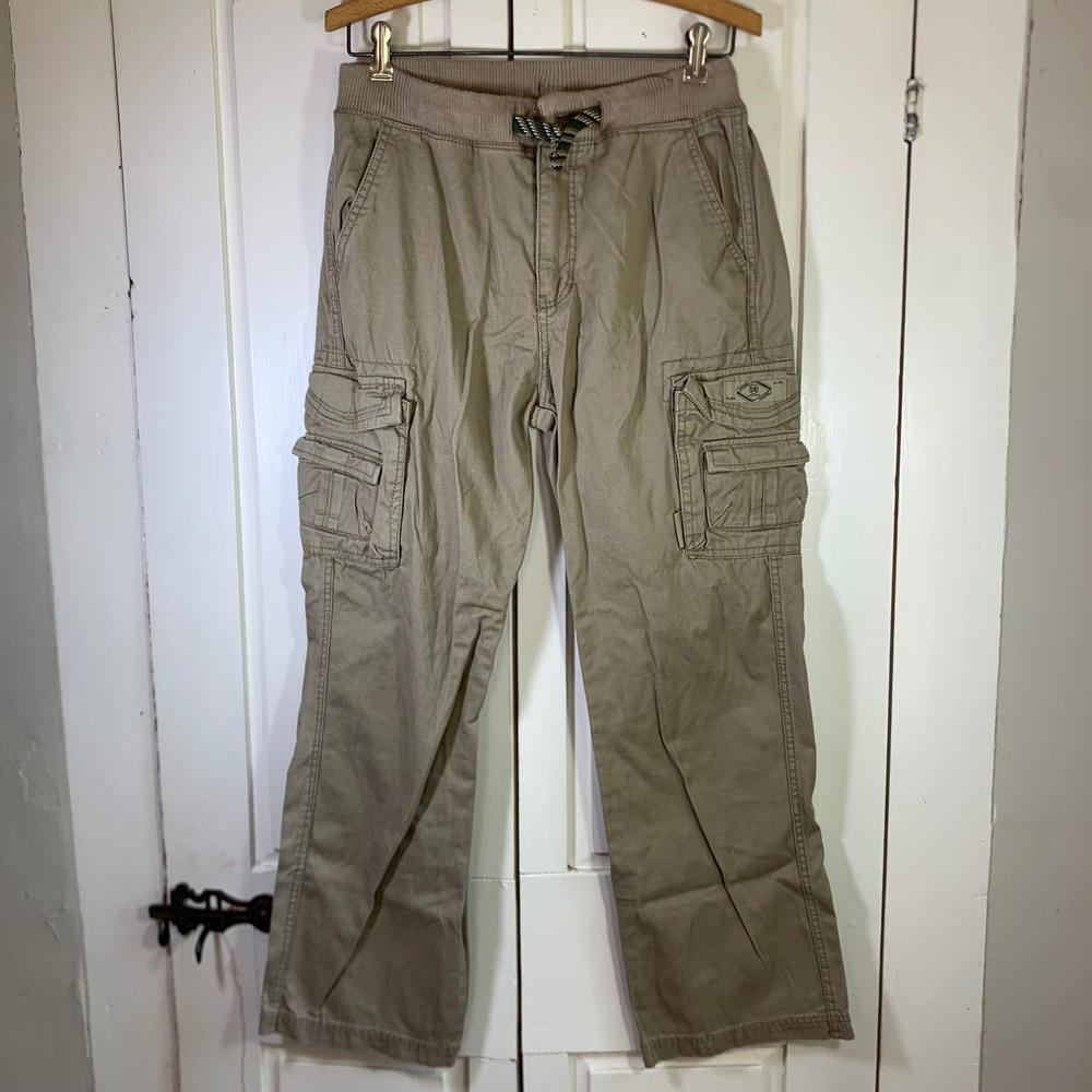 Unionbay Kids Khaki Cargo Pants Size 16 Elastic Waist Cotton Drawstring Skater